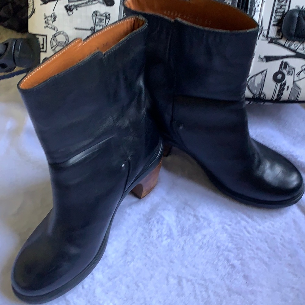 Black wooden heel booties